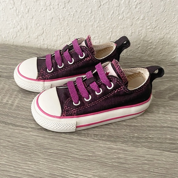 Converse Chuck Taylor Purple Shimmer Slip On Sneaker Shoes Toddler Girl 5 - Picture 1 of 7
